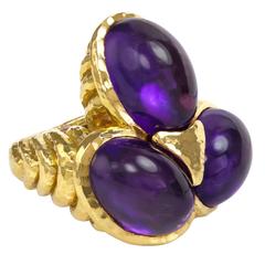 1970s David Webb Amethyst Trio Gold Cocktail Ring