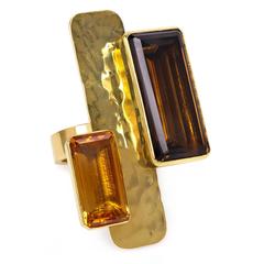 Robert Lee Morris Modernist Smoky Quartz Citrine Gold Ring 11