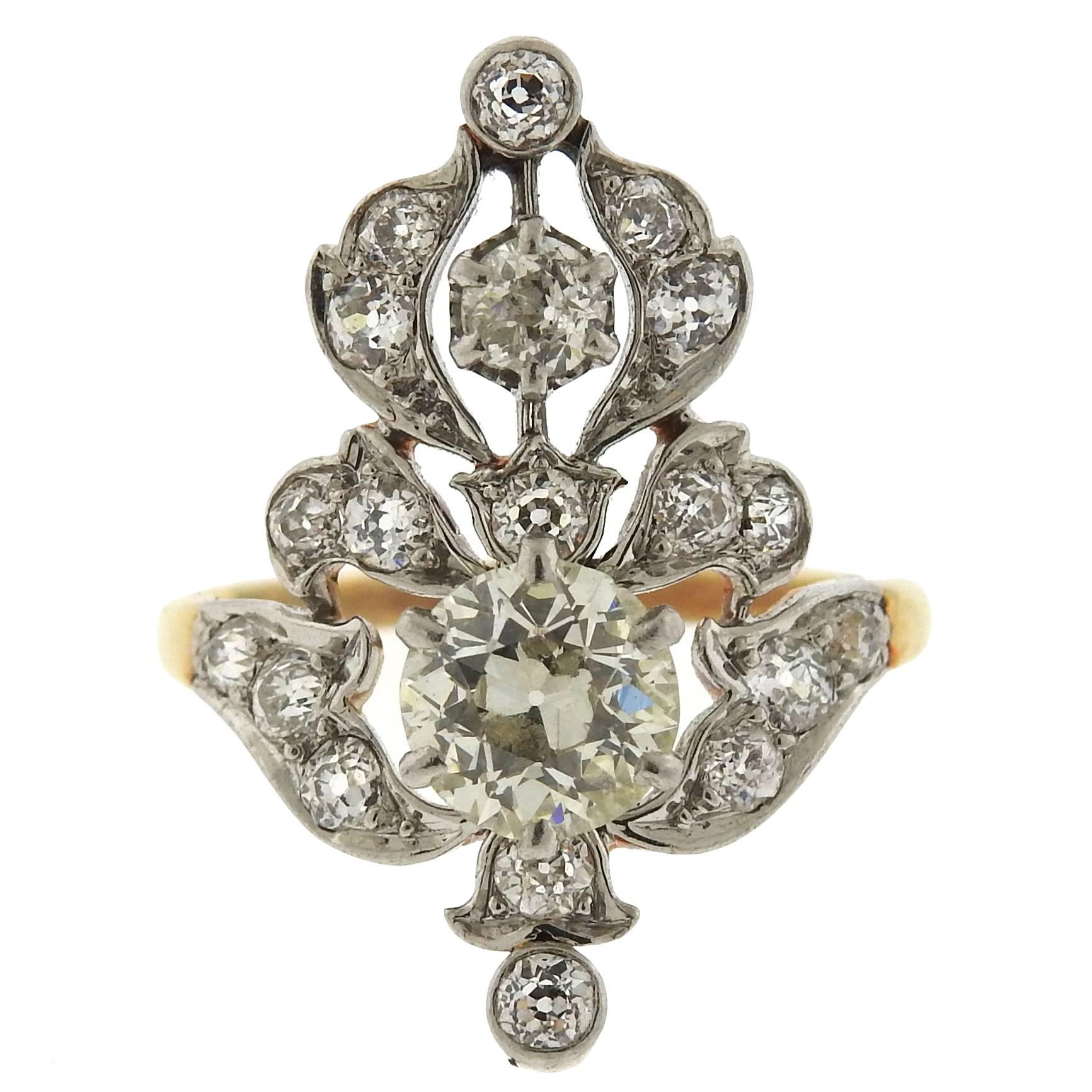 Antique Diamond Gold Platinum Ring