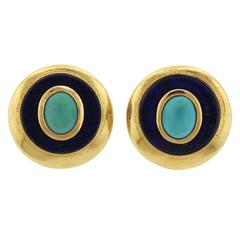 Lapis Turquoise Gold Earrings