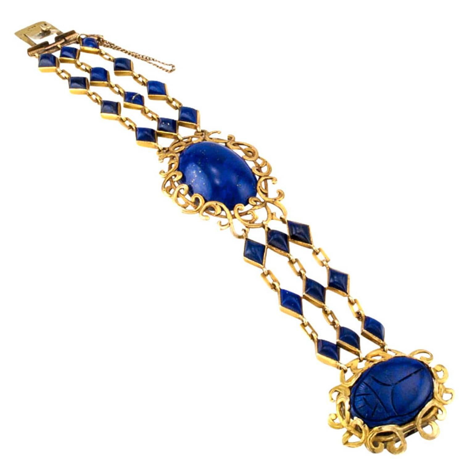 Arts and Crafts Lapis Lazuli Gold Link Bracelet