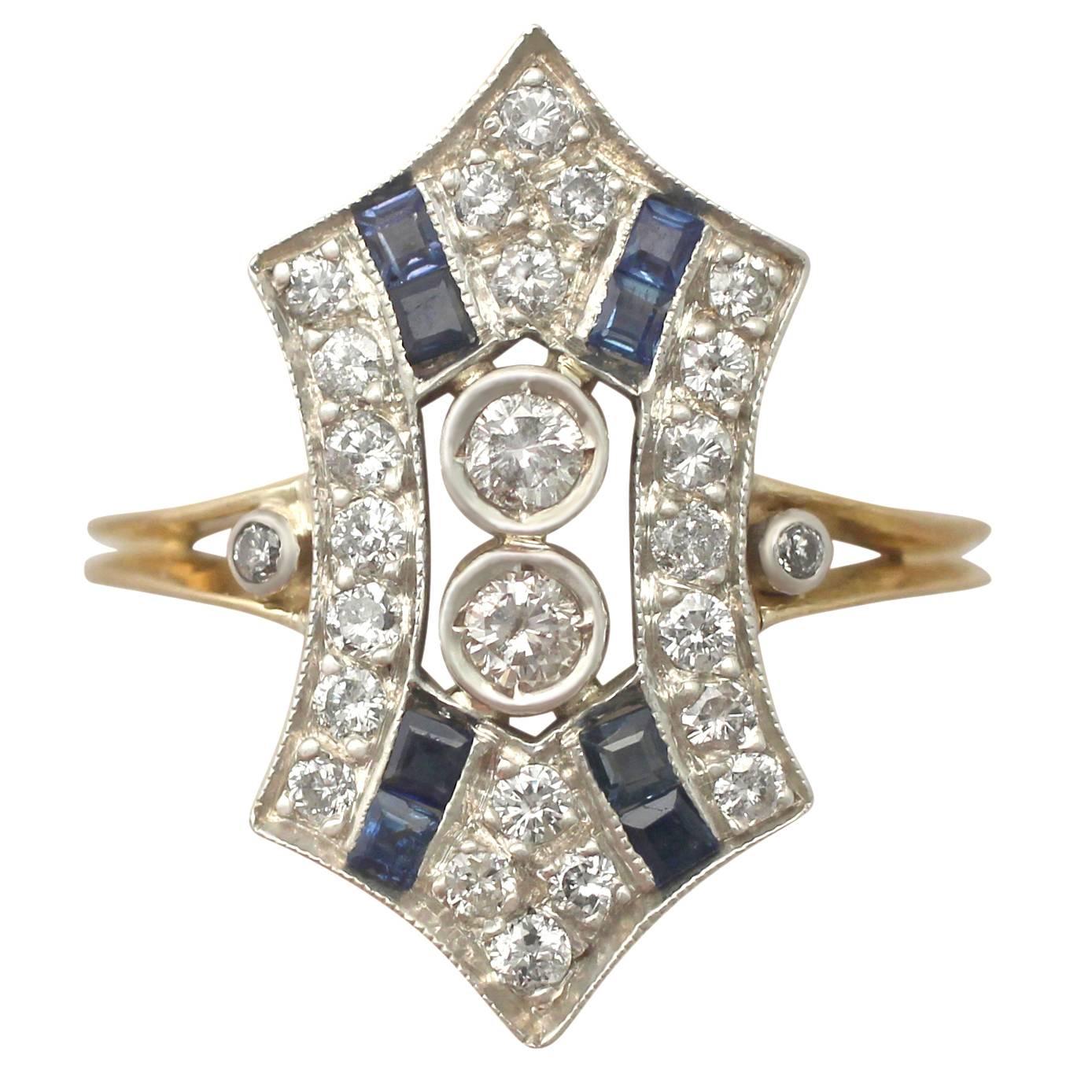 1930s Art Deco Sapphire and Diamond Yellow Gold Cocktail Ring