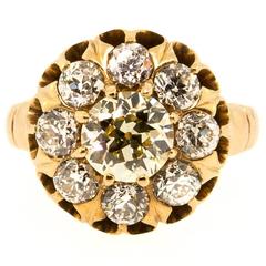 1910 Old European Cut Diamond Gold Cluster Ring