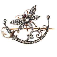 Antique Georgian En Tremblant Rose Cut Diamond Brooch Hair Comb