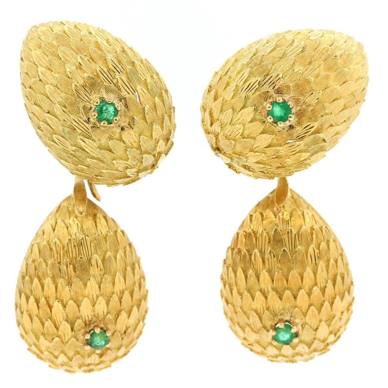 1960s Day-Night Emerald Gold Drop Earrings