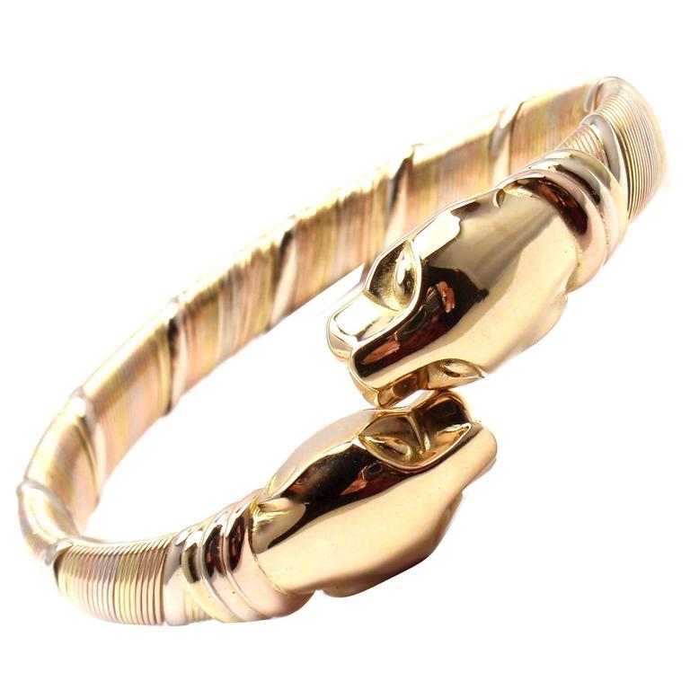 Cartier Panther Tricolor Gold Bangle Bracelet At 1stdibs Cartier Panther Tricolor Gold Bangle Bracelet For