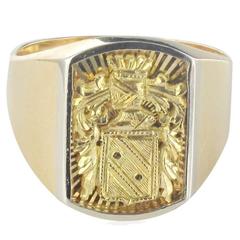 Vintage French Heraldic Engraved Gold Signet Ring