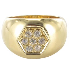 Retro New Diamond 18 Karat Yellow Gold Large Band Ring 