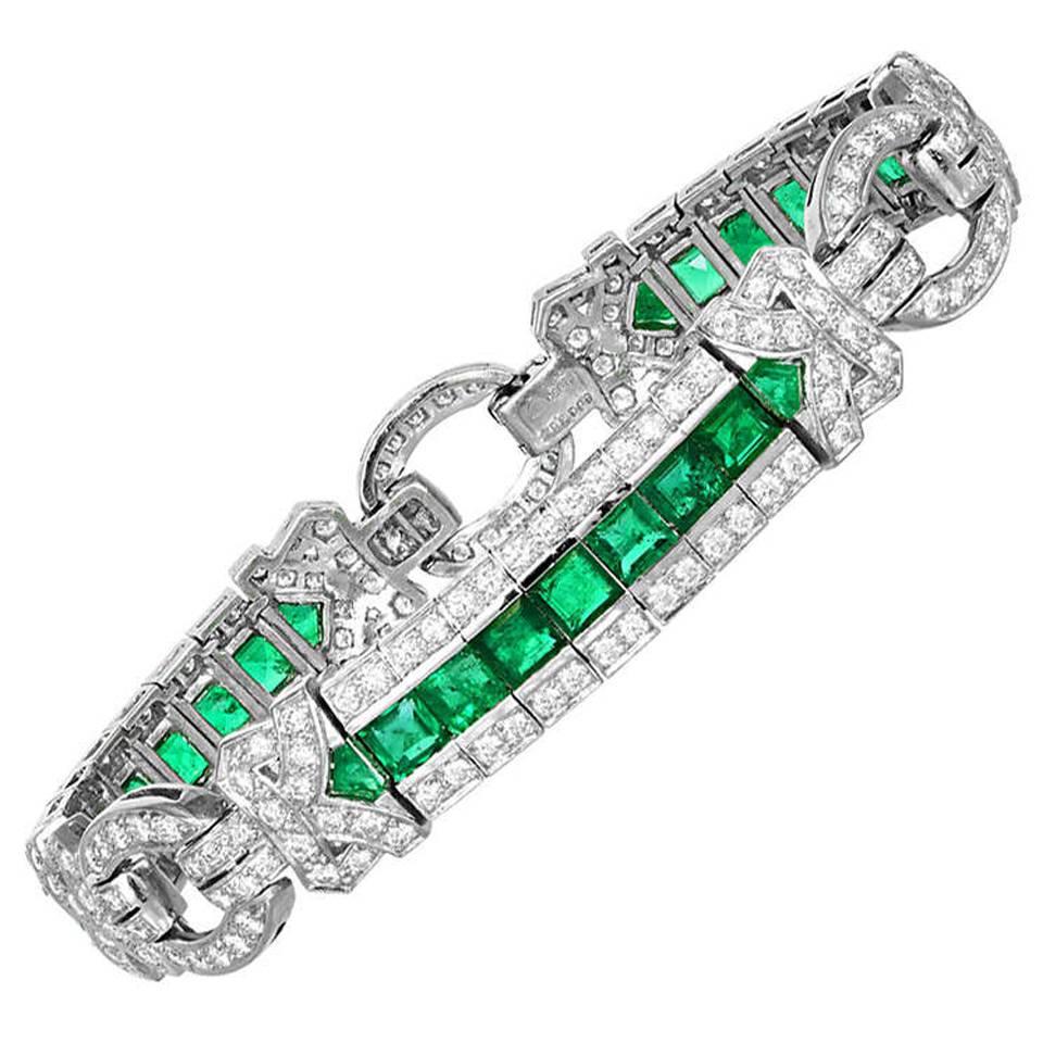 Emerald and Diamond Bracelet For Sale