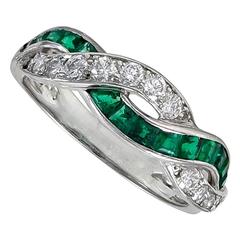 Tiffany & Co. Emerald Diamond Platinum Ring