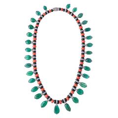 Emerald Coral Onyx Diamond Necklace