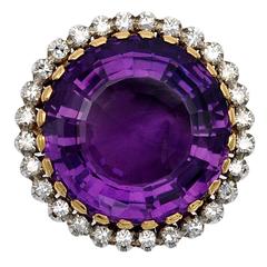 1950s Round Amethyst Gold Ring