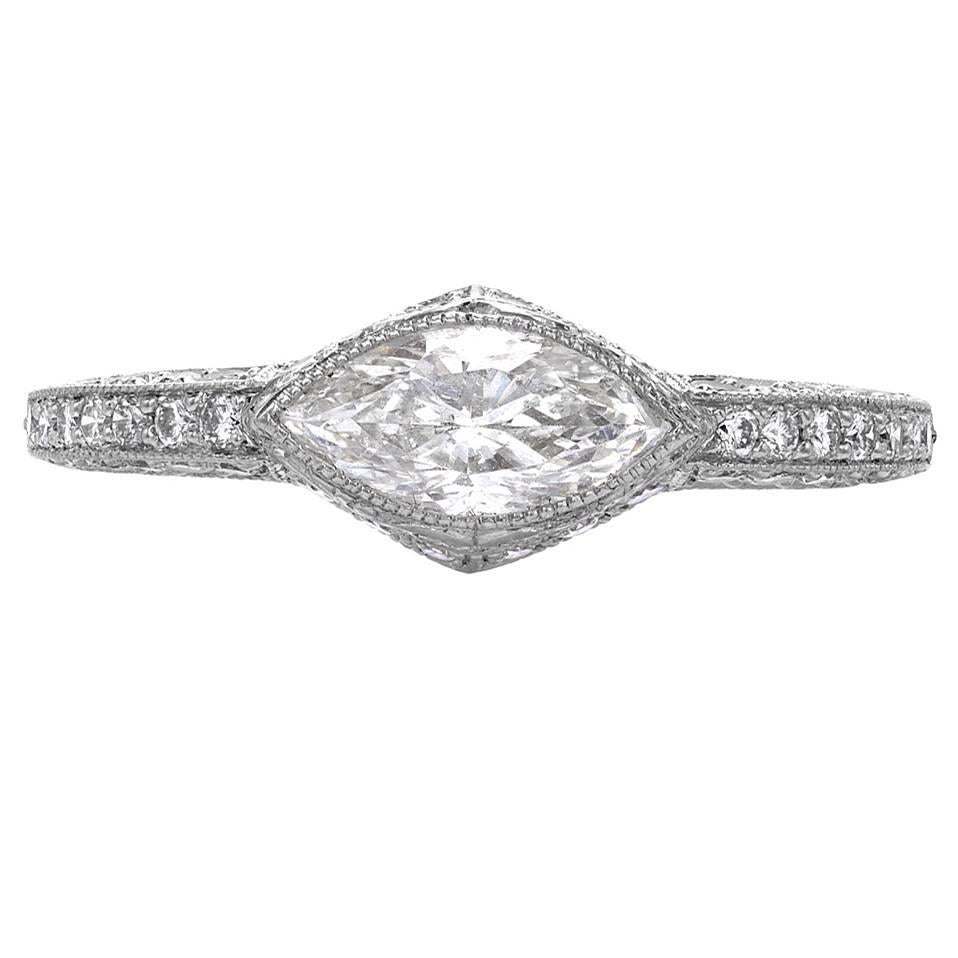Platinum Marquise Cut Diamond Ring For Sale