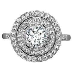 Art Deco Single Stone Double Halo Diamond Ring