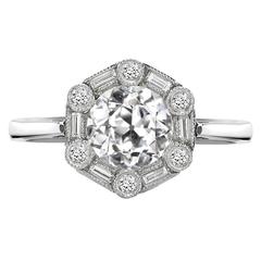 Brilliant Cut Diamond Ring with Baguette and Brilliant Cut Diamond Surround