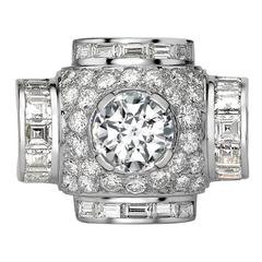 Brilliant Cut Diamond Ring with Baguette Cut Diamond Surround