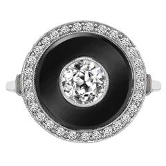 Black Onyx Brilliant Cut Diamond Ring With Diamond Surround Black Onyx Brilliant Cut Diamond Ring With Diamond Surround