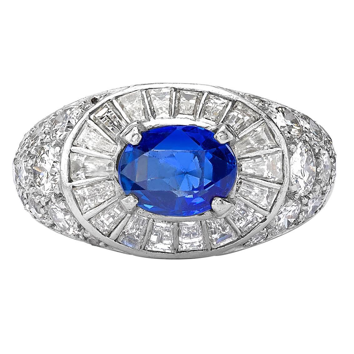 Van Cleef & Arpels Vivid Sapphire Diamond Platinum Ring For Sale
