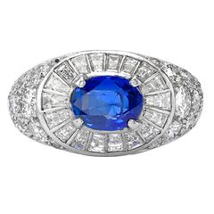 Vintage Van Cleef & Arpels Vivid Sapphire Diamond Platinum Ring