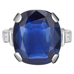 Antique 14.00 Carat Cushion Cut Sapphire Diamond Platinum Ring 7