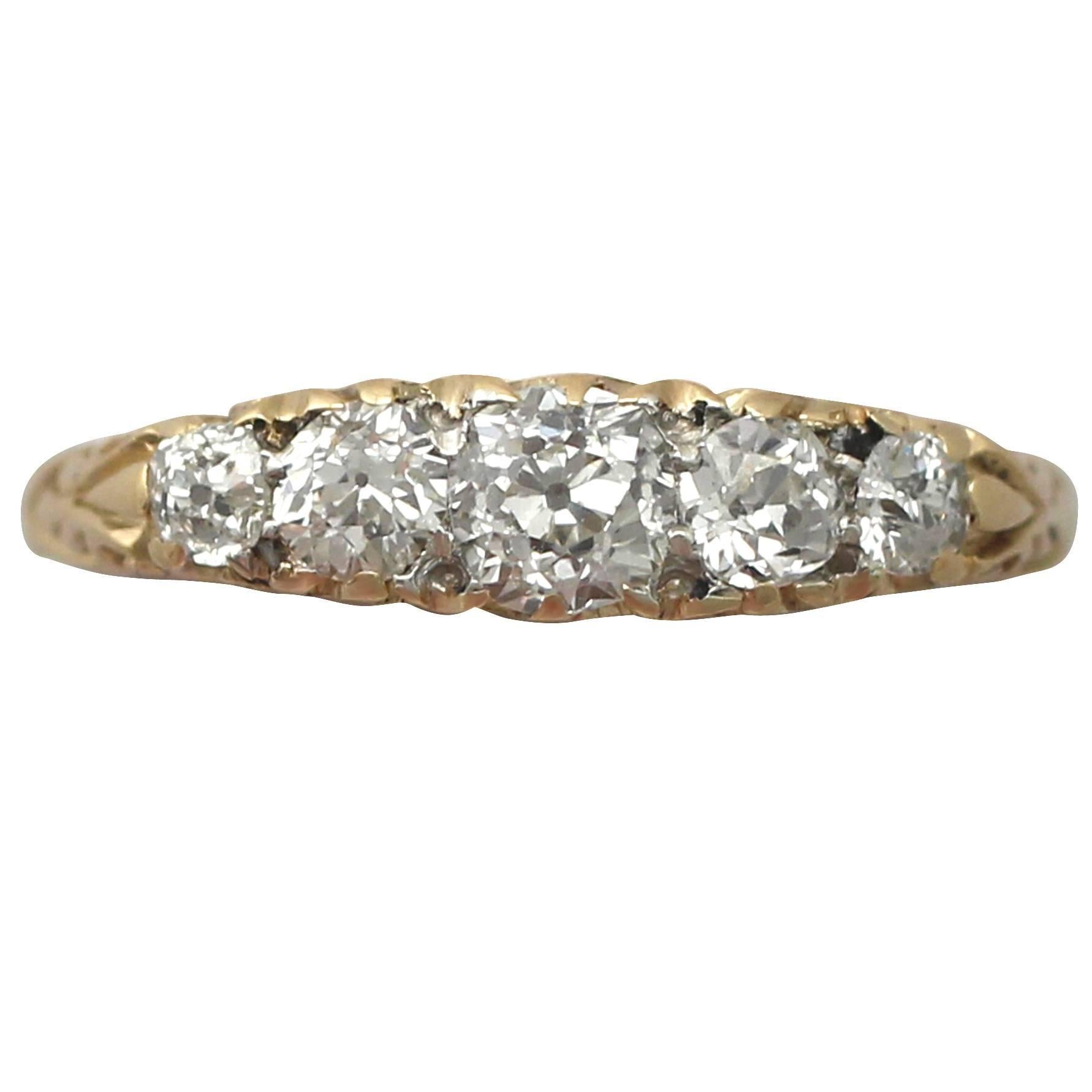  Antique 1900s 0.72 Carat Diamond, 18k Yellow Gold, Five Stone Ring