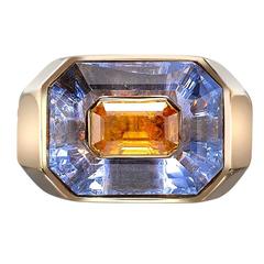 1970s French Yellow and Blue Sapphire Gold Ring