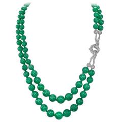 94 Stone Graduated Jadeite Bead Necklet with Diamond Clasp 2