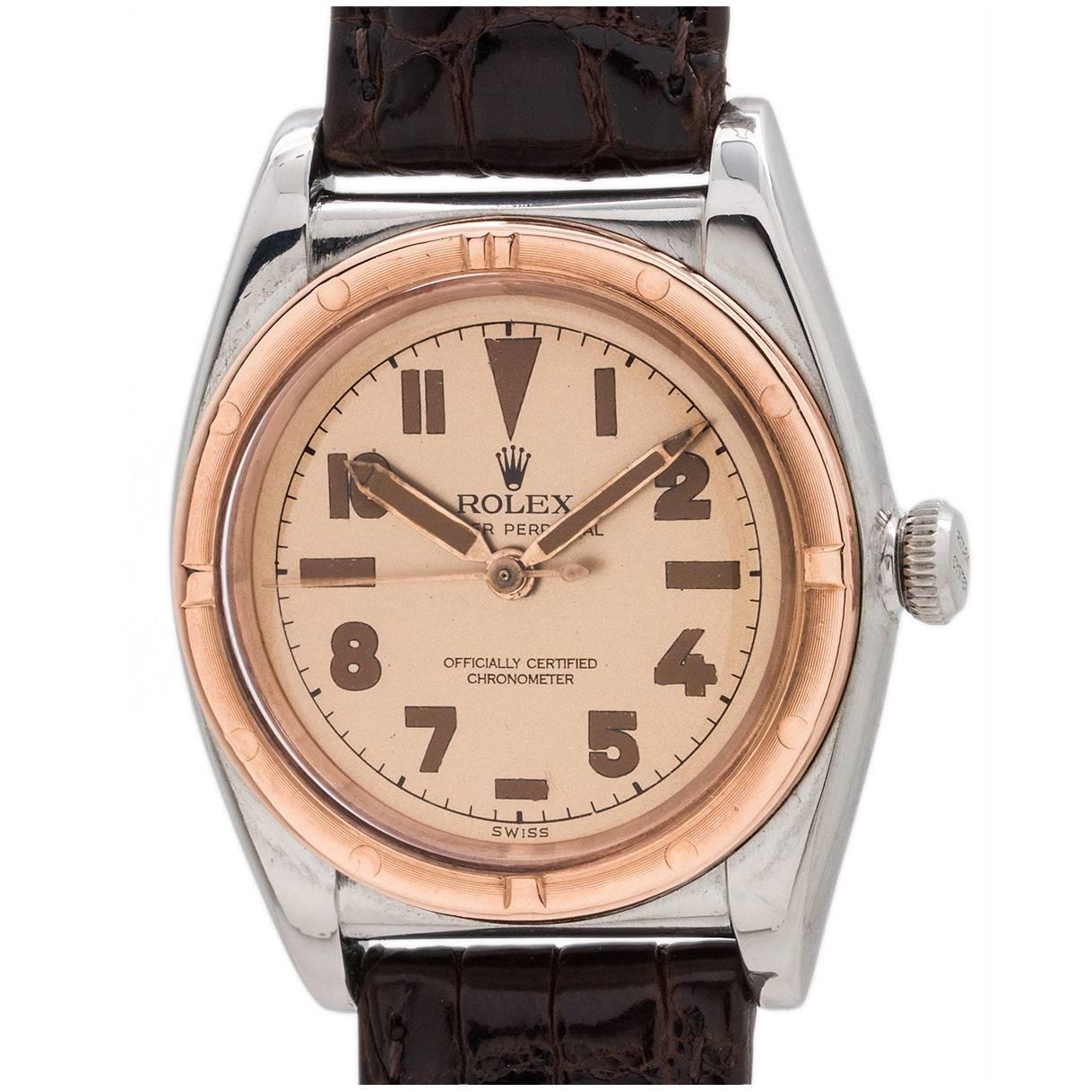Rolex Rose Gold Stainless Steel Bubbleback Wristwatch 1944