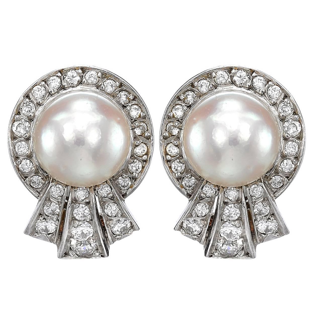 1910s Natural Pearl Diamond Gold Spray Earrings For Sale