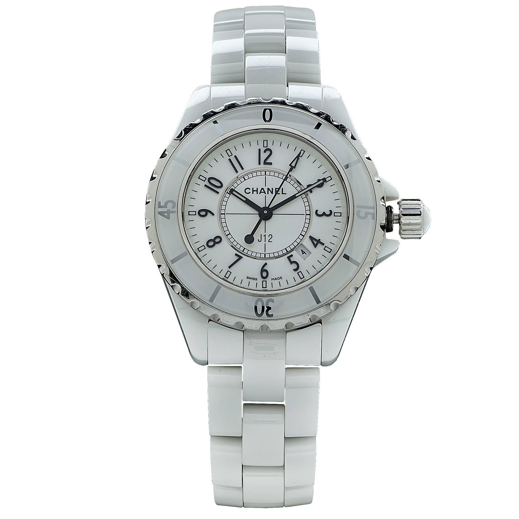 Chanel Stainless Steel White Ceramic Case Automatic Wristwatch
