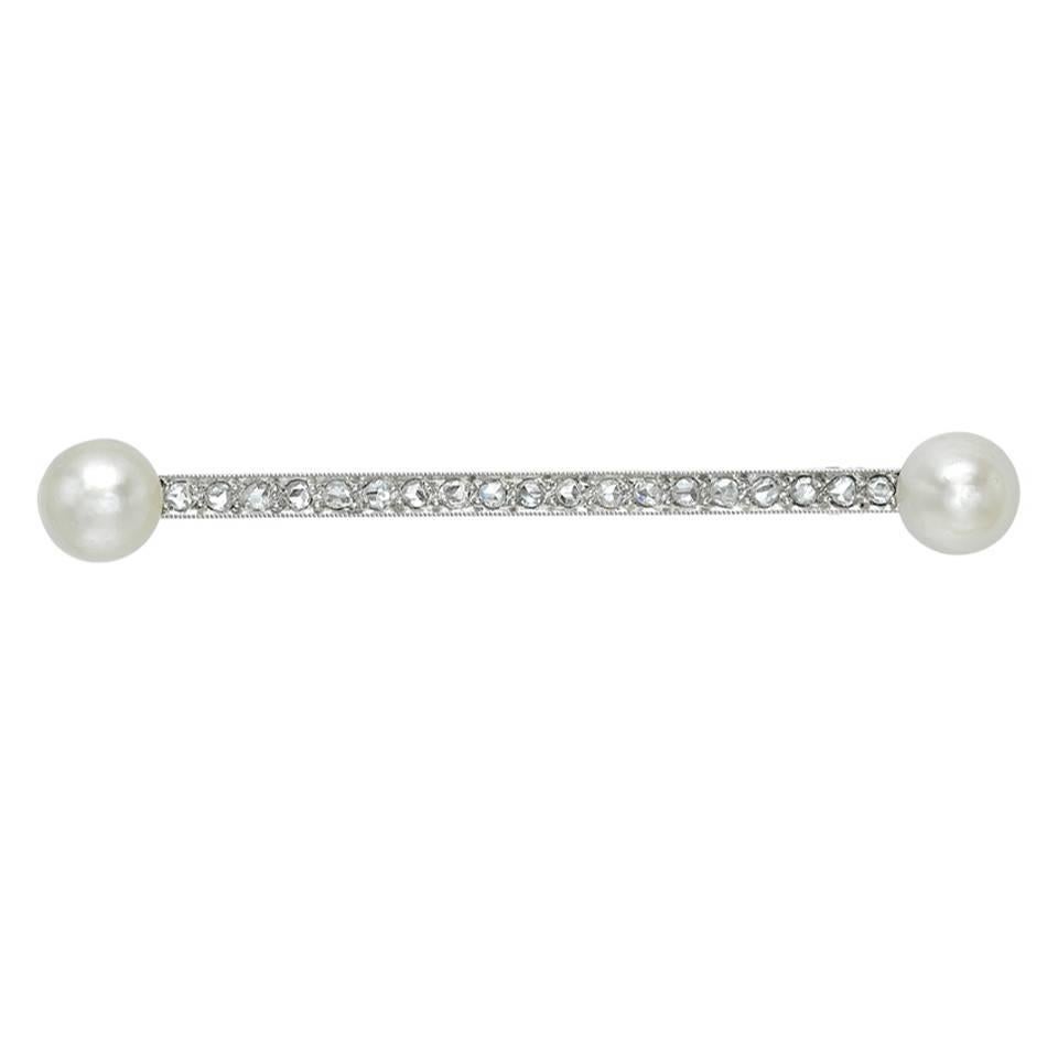 Rose cut diamond and pearl brooch For Sale
