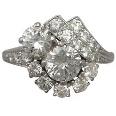 1950s 2.67 Carat Diamond, Platinum Cluster Ring 2
