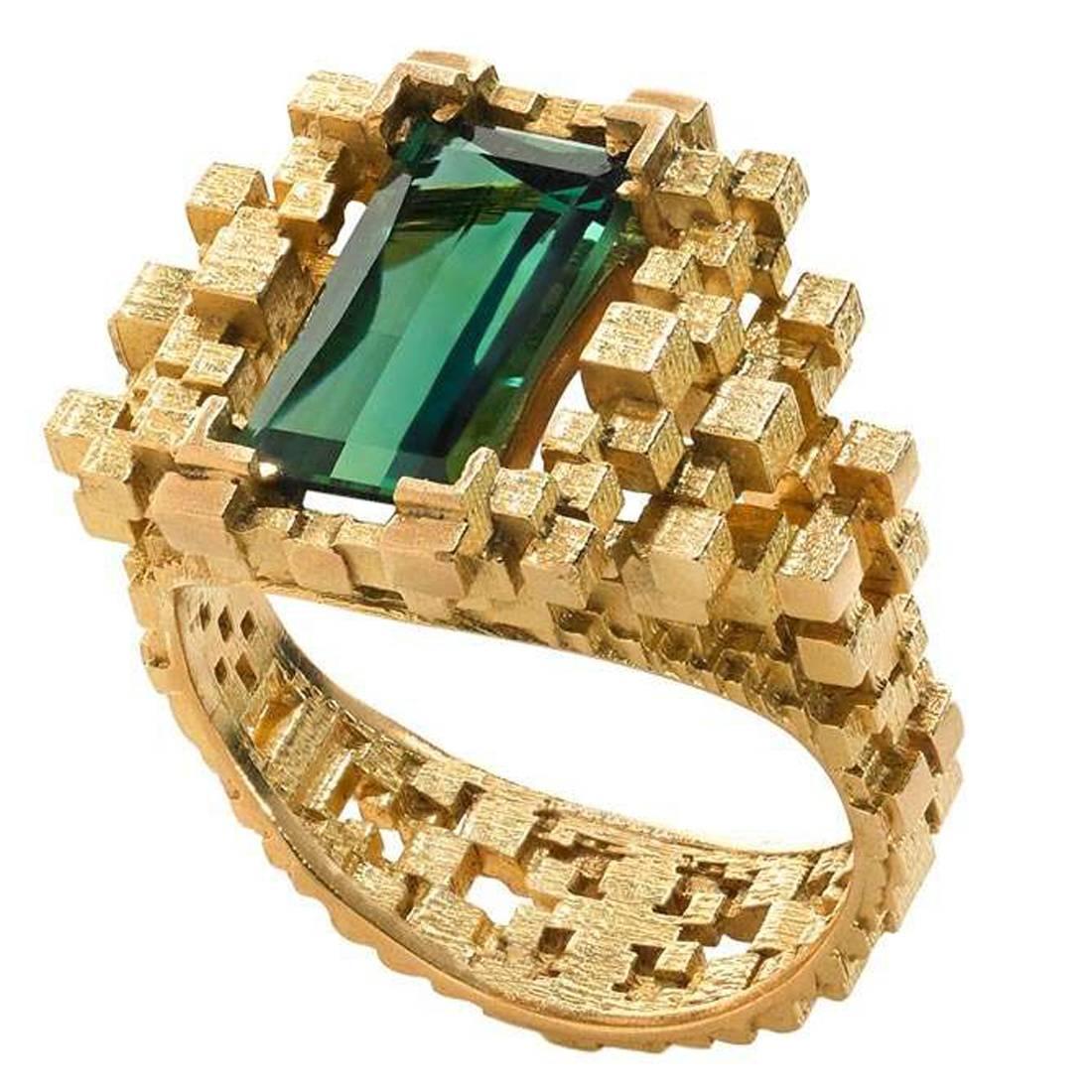 Jo Hayes Ward 3D Printed Sea Green Tourmaline Gold Ring