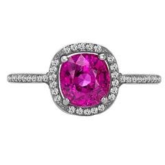 2.27 Carat Unheated Burmese Cushion Ruby Diamond Gold Ring