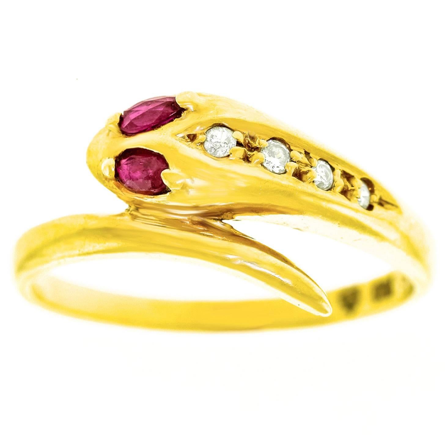 Gold Snake Ring set with Ruby and Diamonds