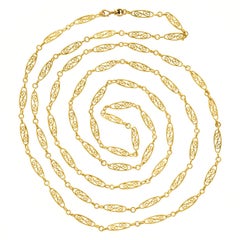 Antique French 60-Inch Filigree Gold Necklace