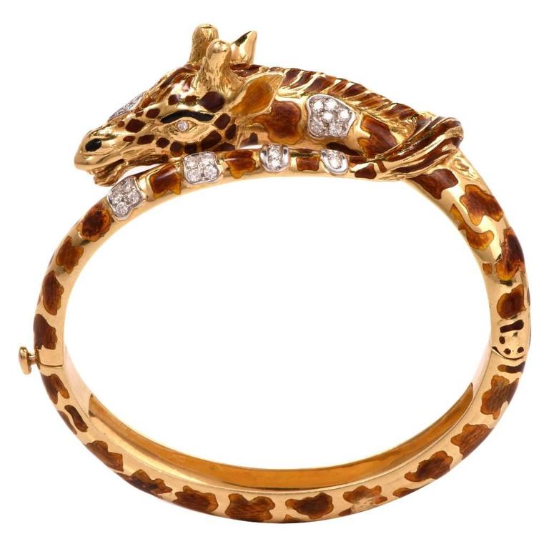 Diamond Enameled Gold Giraffe Bracelet At 1stdibs Diamond Enameled Gold Giraffe Bracelet For