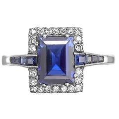 1.92 Carat Trap Cut Sapphire Diamond Platinum Ring 11
