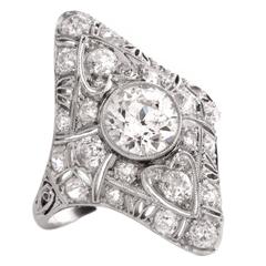 Antique Art Deco Diamond Platinum Filigree Ring 7