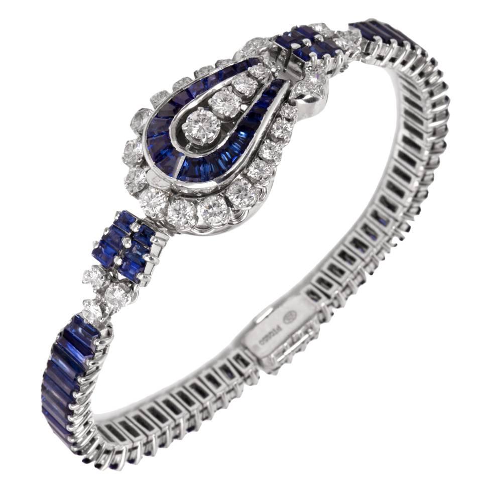 Omega Ladies Platinum Diamond Sapphire Covered Wristwatch