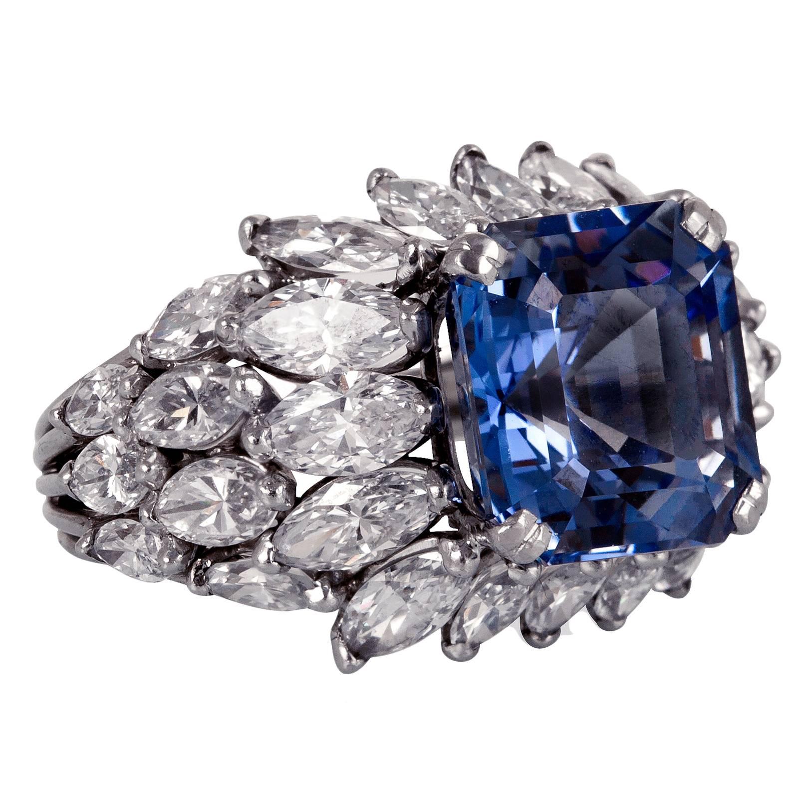 8.02 Carat Sapphire Diamond Platinum Ring For Sale