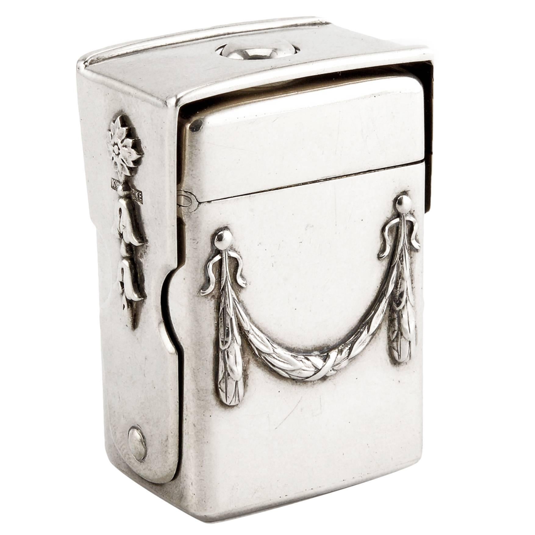 Magnifique Encrier Antique En Argent Massif Avec Support Décoré Fleuri - Époque édouardienne 1902