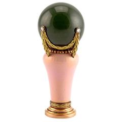 Antique Fabergé Wigström Enamel Nephrite Gold Desk Seal 2