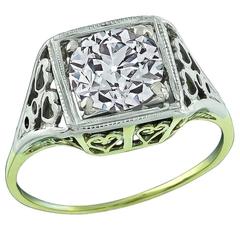 1.14 Carat GIA Cert Old European Diamond Two Color Gold Engagement Ring