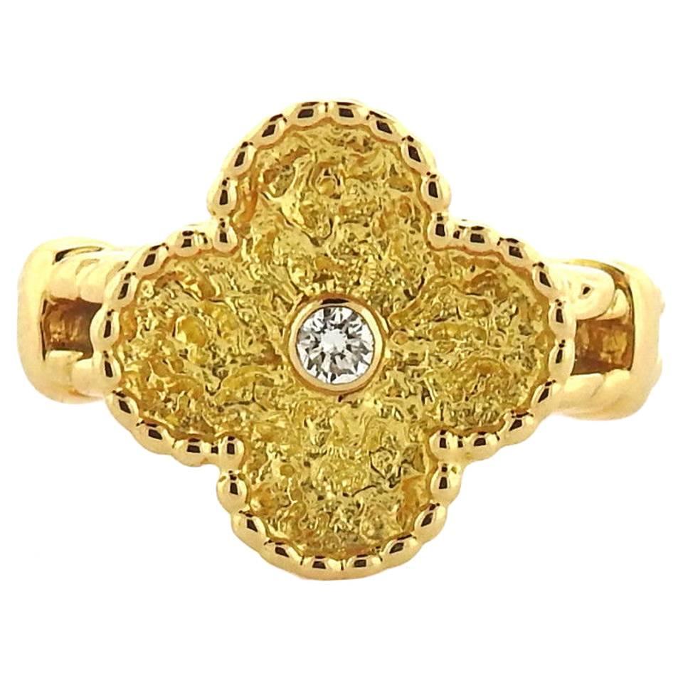 Van Cleef & Arpels Vintage Alhambra Diamond Gold Clover Ring