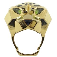 Cartier Lacquer Onyx Peridot Gold Large Panthere Ring