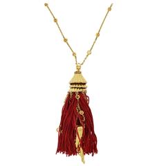 Boucheron Gemstone Gold Red Fringe Secret Pendant Necklace