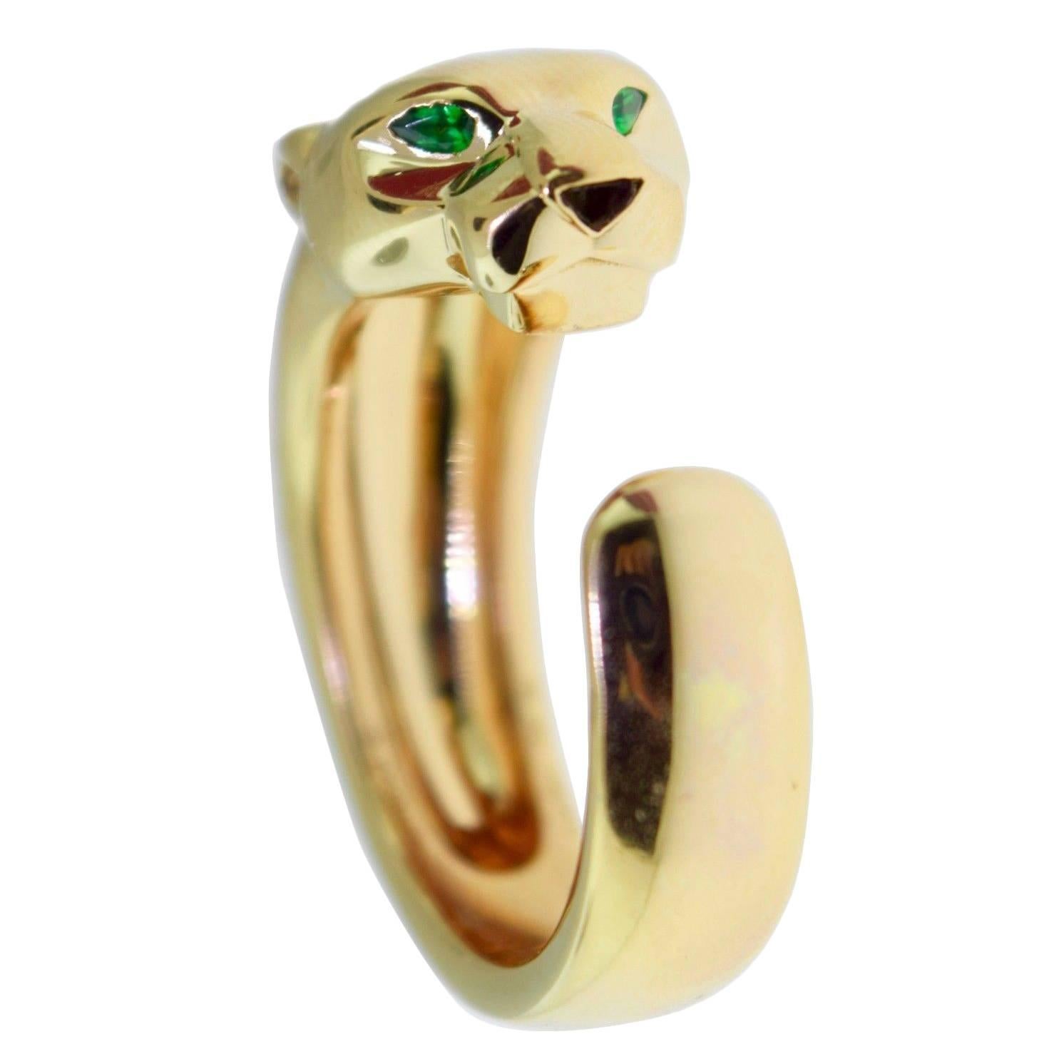 Cartier Panthère Onyx Tsavorite Garnet Gold Ring For Sale