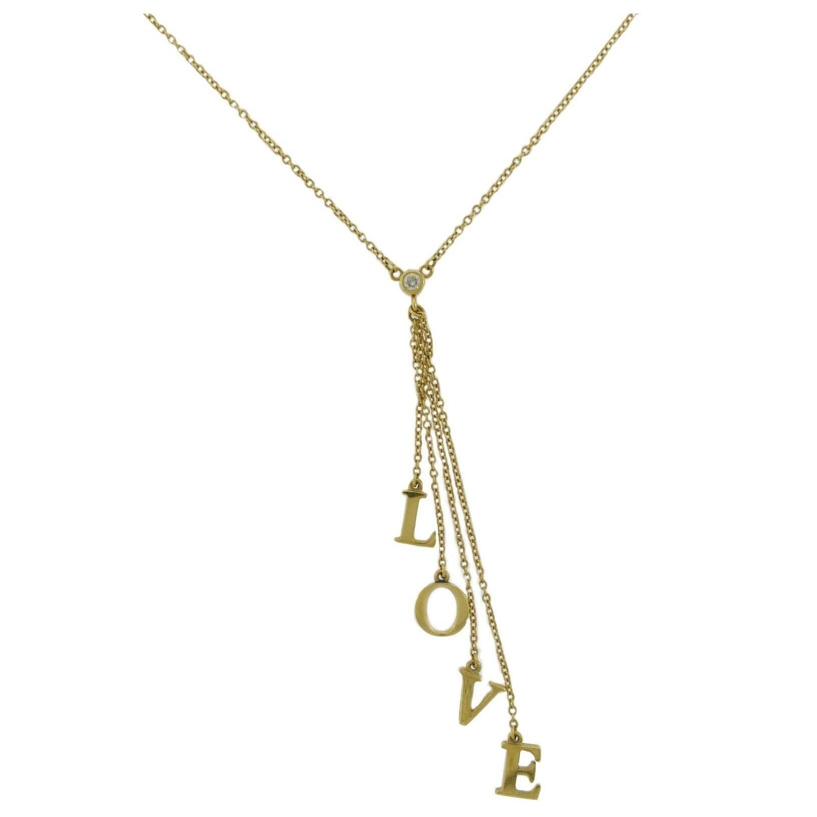 Tiffany & Co. L.O.V.E. Letters Diamond Gold Necklace For Sale