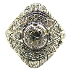 Art Deco Diamond Gold Cluster Plaque Ring